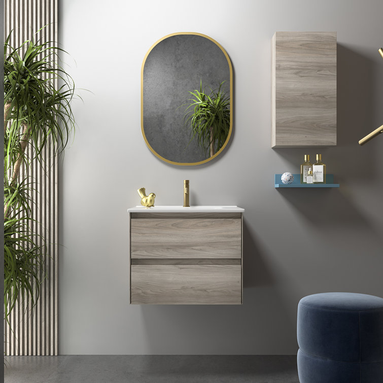 Perla 24.2'' Gray Pine Wall-Mounted Vanity