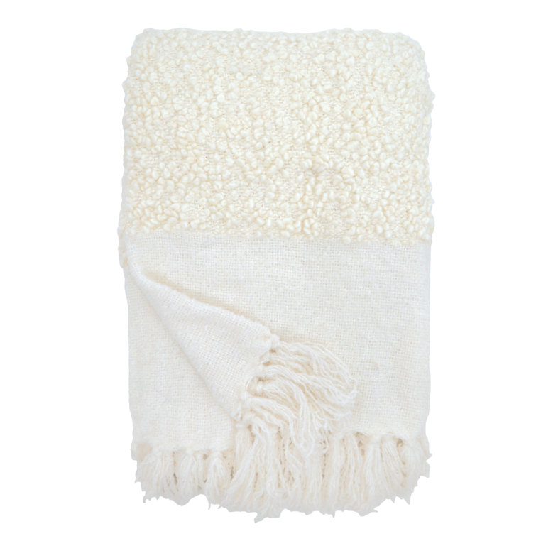 White Wool and Polyfill Fringe Throw Blanket