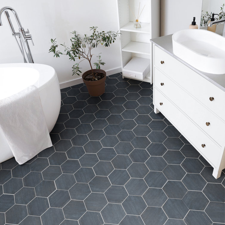 Retro Blue Matte Hexagonal Porcelain Tile 7" x 8"