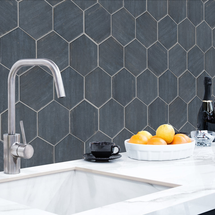 Retro Blue Matte Hexagonal Porcelain Tile 7" x 8"