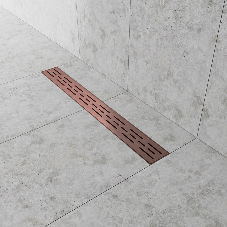 24" Brushed Copper Linear Shower Drain with Hair Strainer