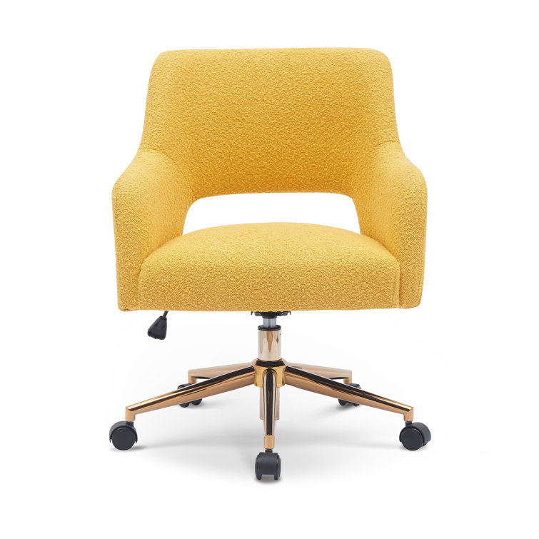 Mustard Boucle Swivel Task Office Chair with Gold Base