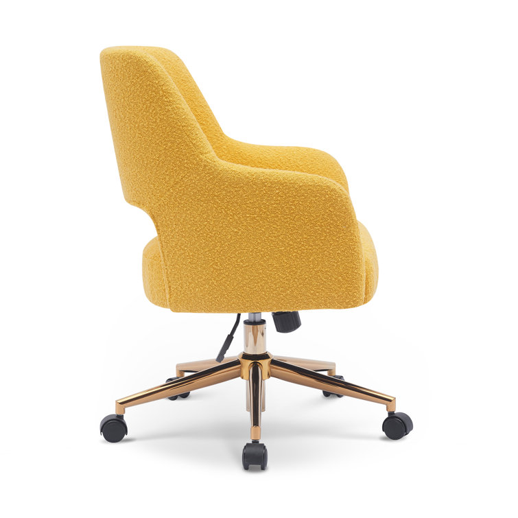 Mustard Boucle Swivel Task Office Chair with Gold Base