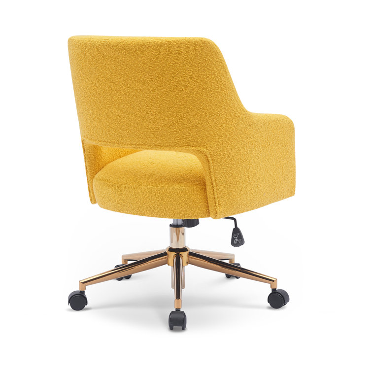 Mustard Boucle Swivel Task Office Chair with Gold Base