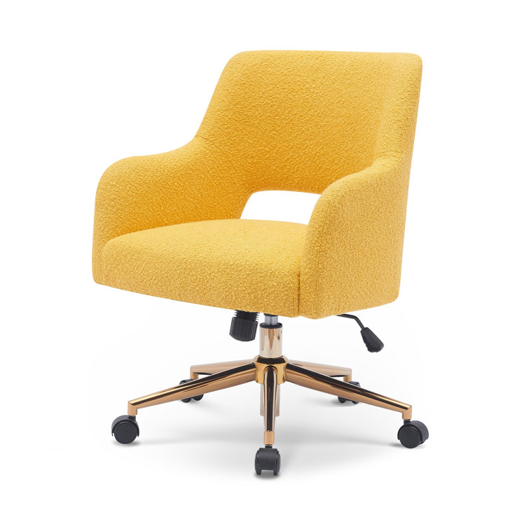Mustard Boucle Swivel Task Office Chair with Gold Base