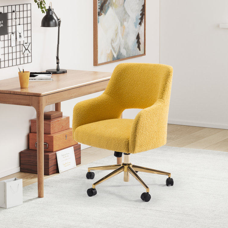 Mustard Boucle Swivel Task Office Chair with Gold Base