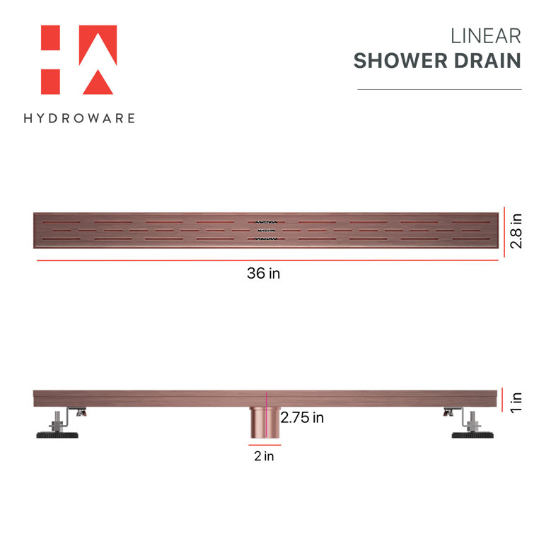 36" Polished Copper Stainless Steel Linear Shower Drain