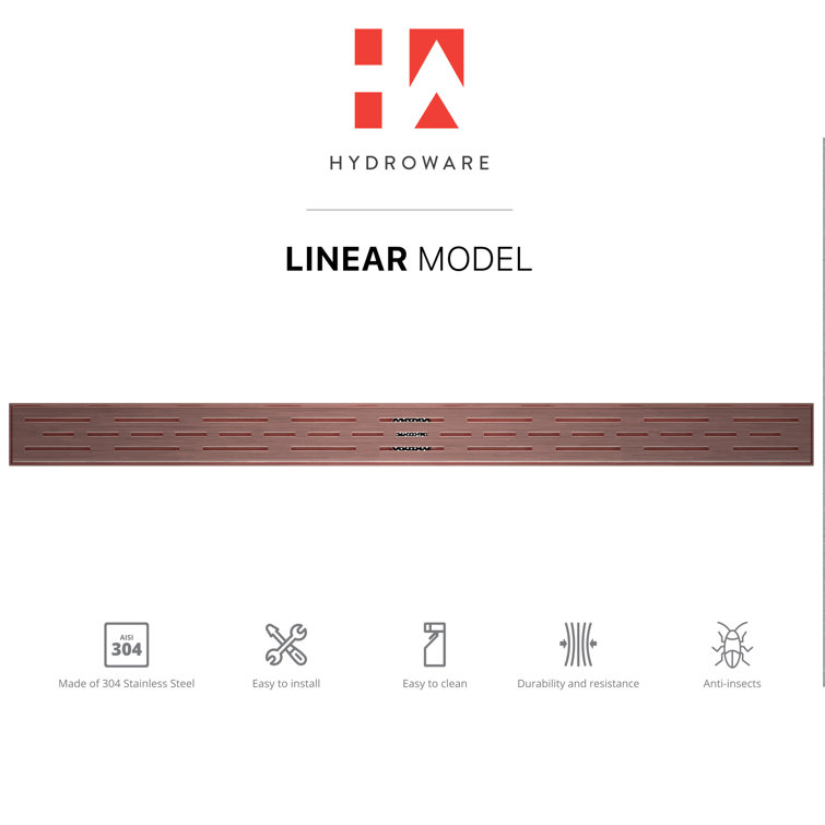 36" Polished Copper Stainless Steel Linear Shower Drain