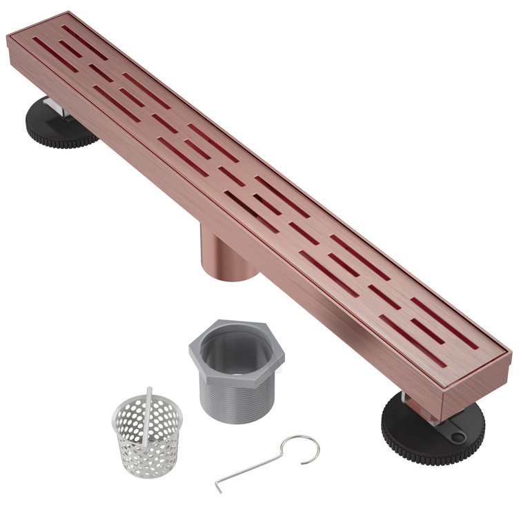 24" Brushed Copper Linear Shower Drain with Hair Strainer
