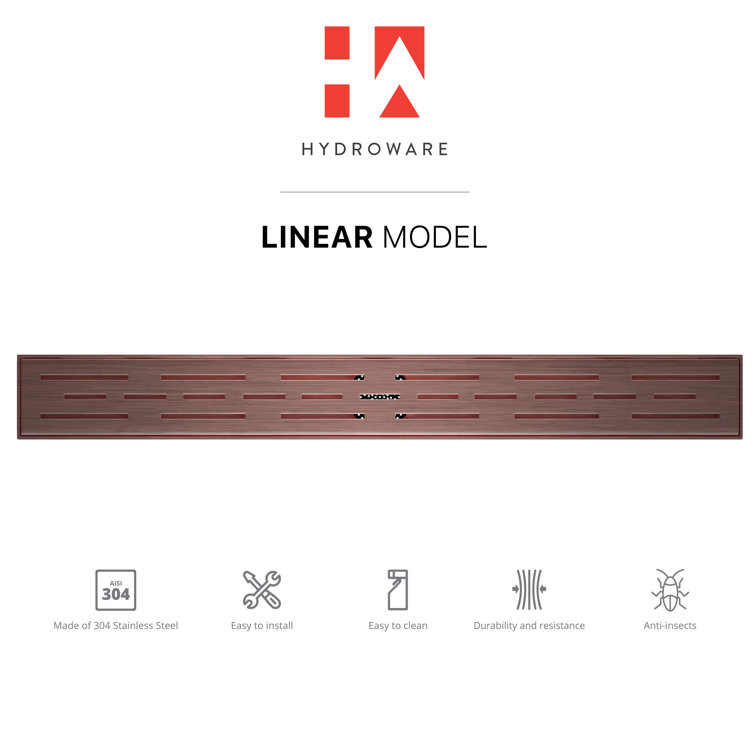 24" Brushed Copper Linear Shower Drain with Hair Strainer