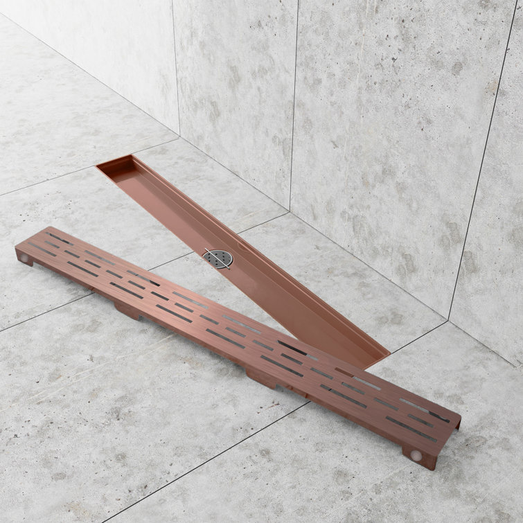 24" Brushed Copper Linear Shower Drain with Hair Strainer