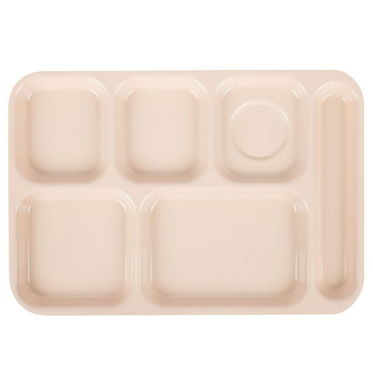 Tan 6-Compartment Right-Handed Cafeteria Trays, Set of 4