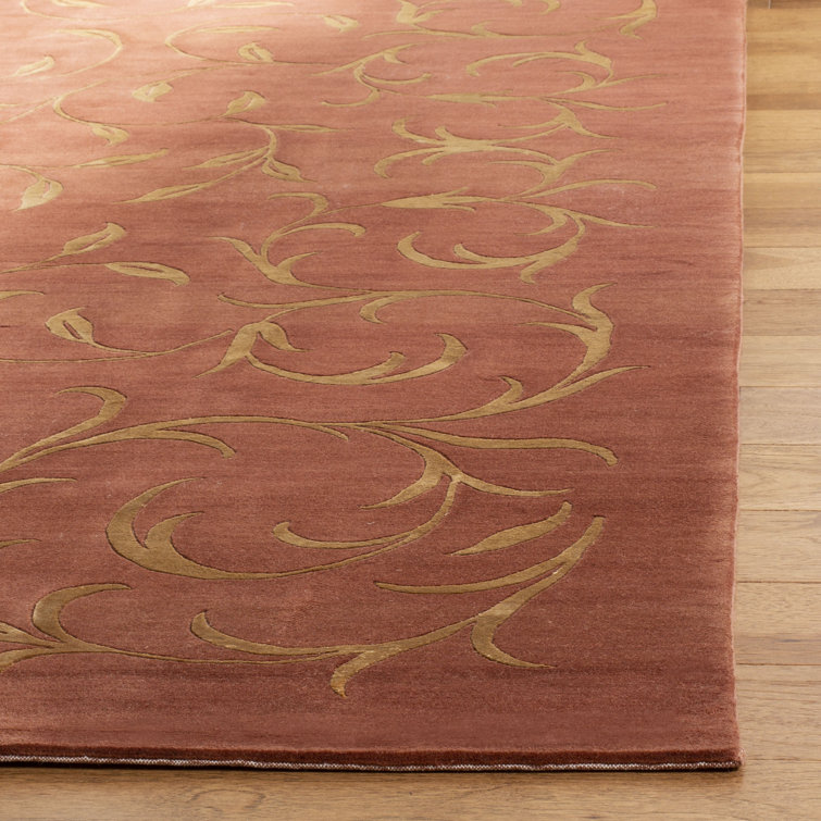 Hand-Knotted Red Wool and Silk Floral Runner Rug
