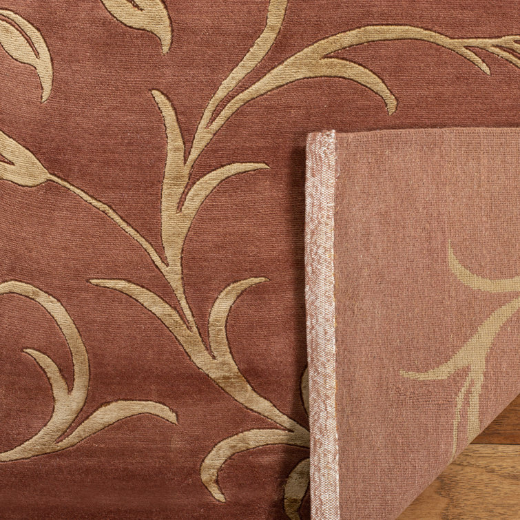 Hand-Knotted Red Wool and Silk Floral Runner Rug