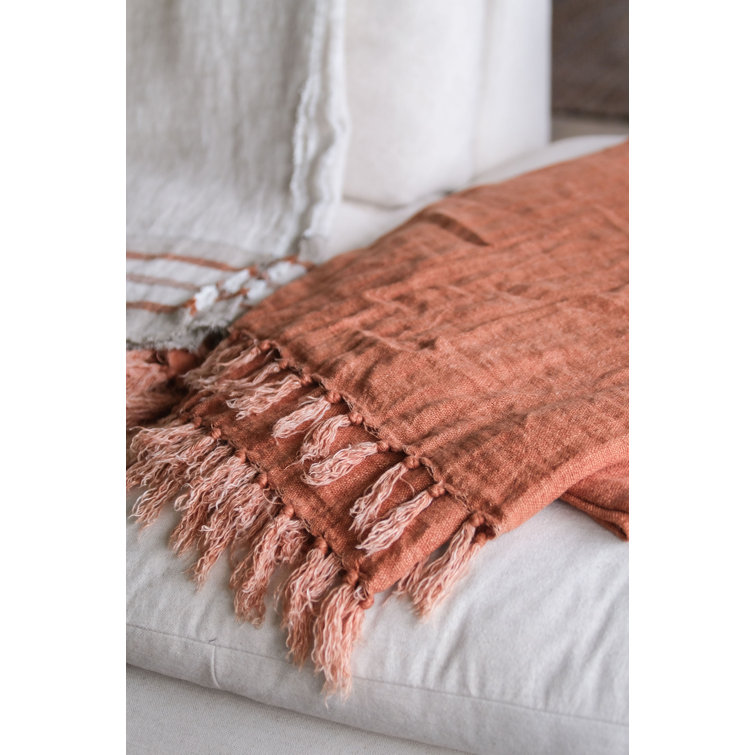 Terra Cotta Linen Tassel Throw Blanket 50" x 60"