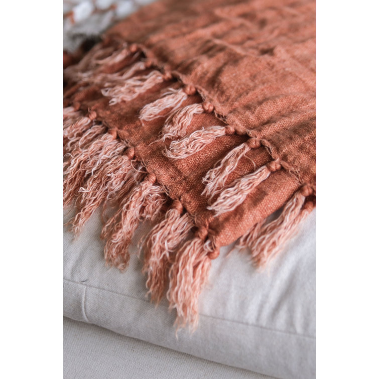 Terra Cotta Linen Tassel Throw Blanket 50" x 60"