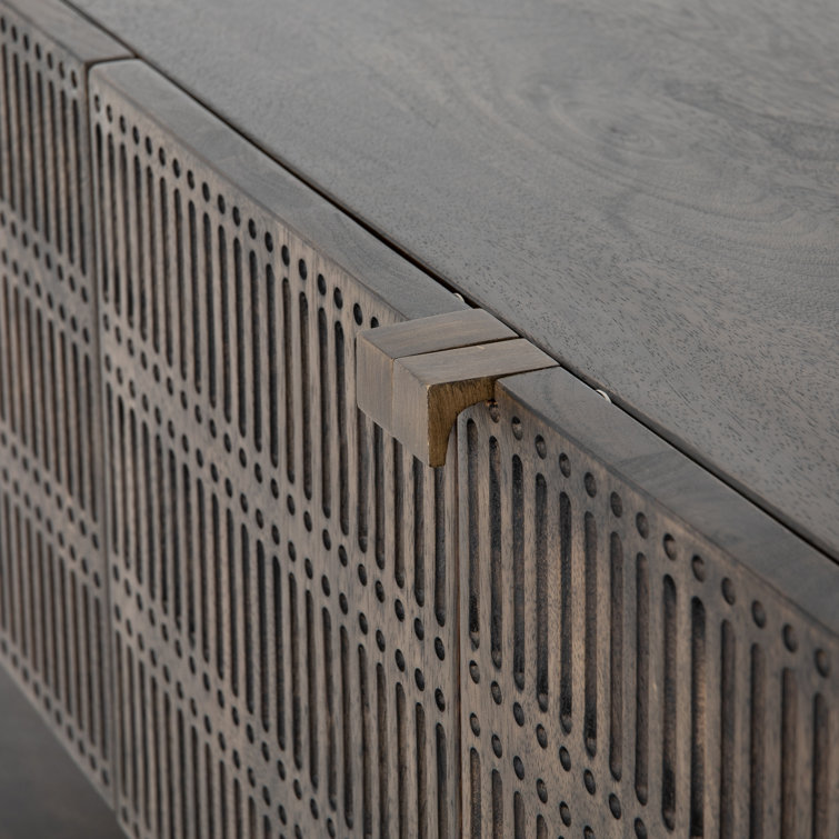 Contemporary Black and Gold Media Console with Carved Storage