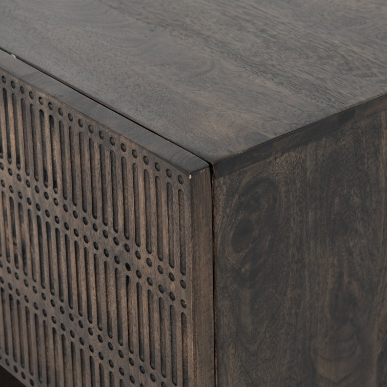 Contemporary Black and Gold Media Console with Carved Storage