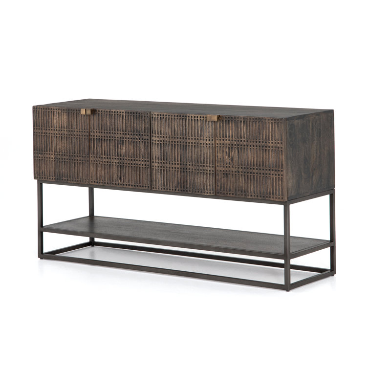 Contemporary Black and Gold Media Console with Carved Storage