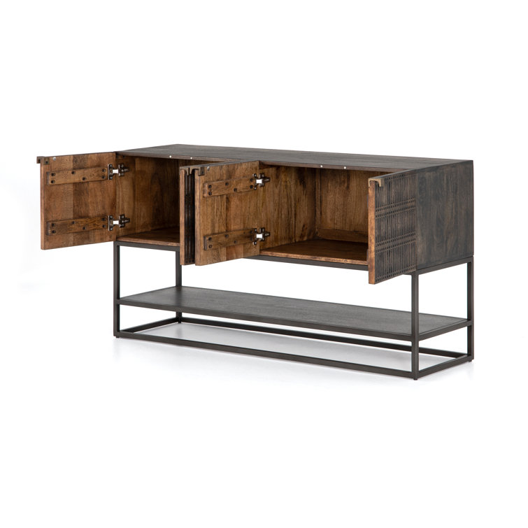 Contemporary Black and Gold Media Console with Carved Storage
