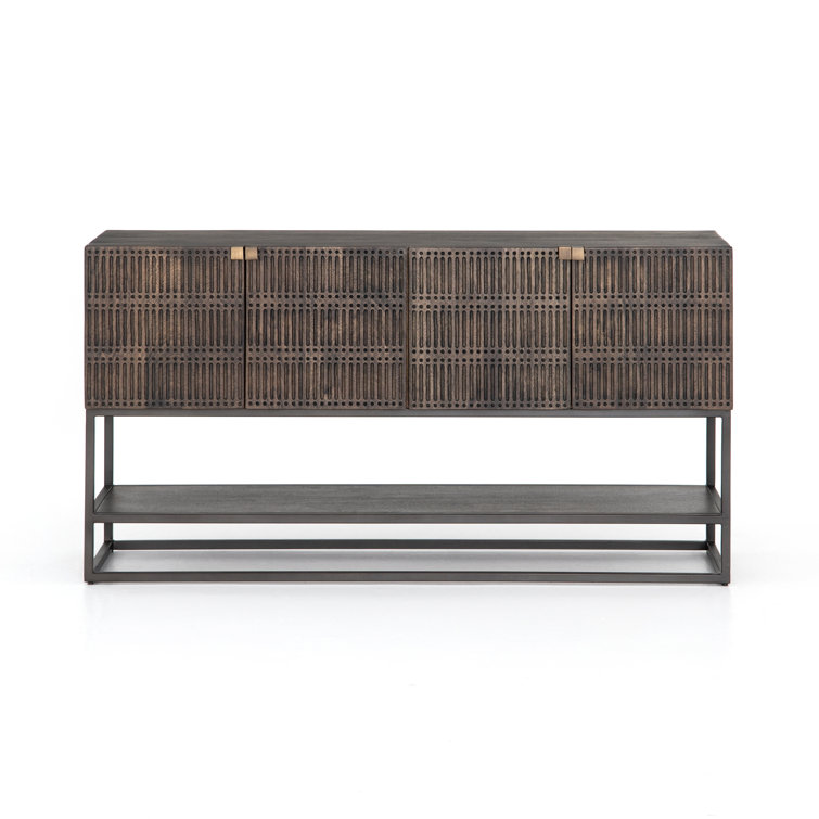 Contemporary Black and Gold Media Console with Carved Storage