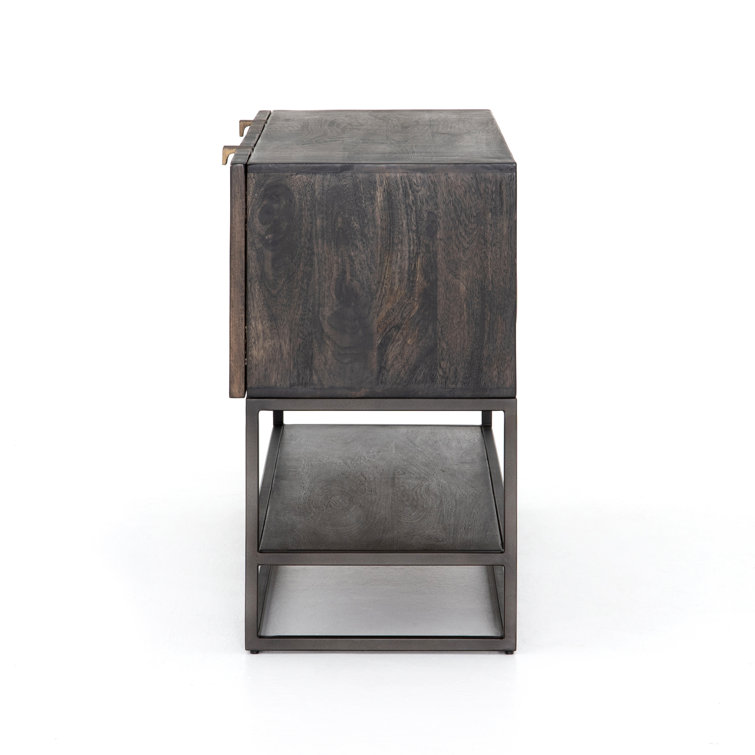 Contemporary Black and Gold Media Console with Carved Storage
