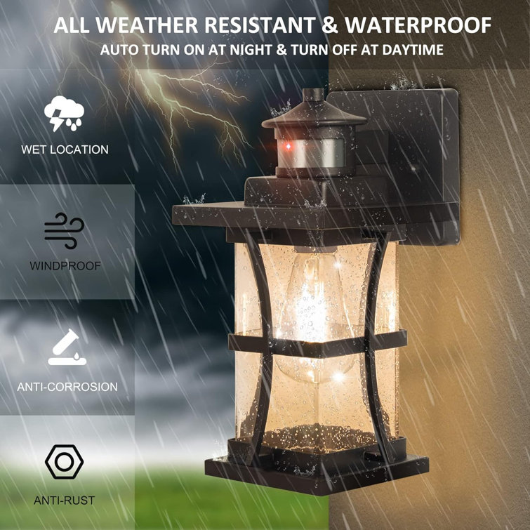 Black 12" Plug-In Outdoor Lantern with Motion Sensor