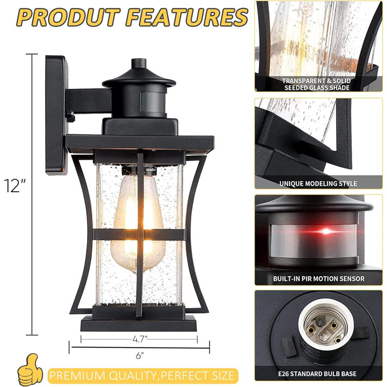 Black 12" Plug-In Outdoor Lantern with Motion Sensor