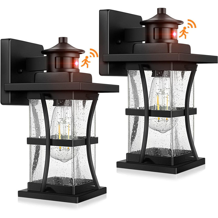 Black 12" Plug-In Outdoor Lantern with Motion Sensor