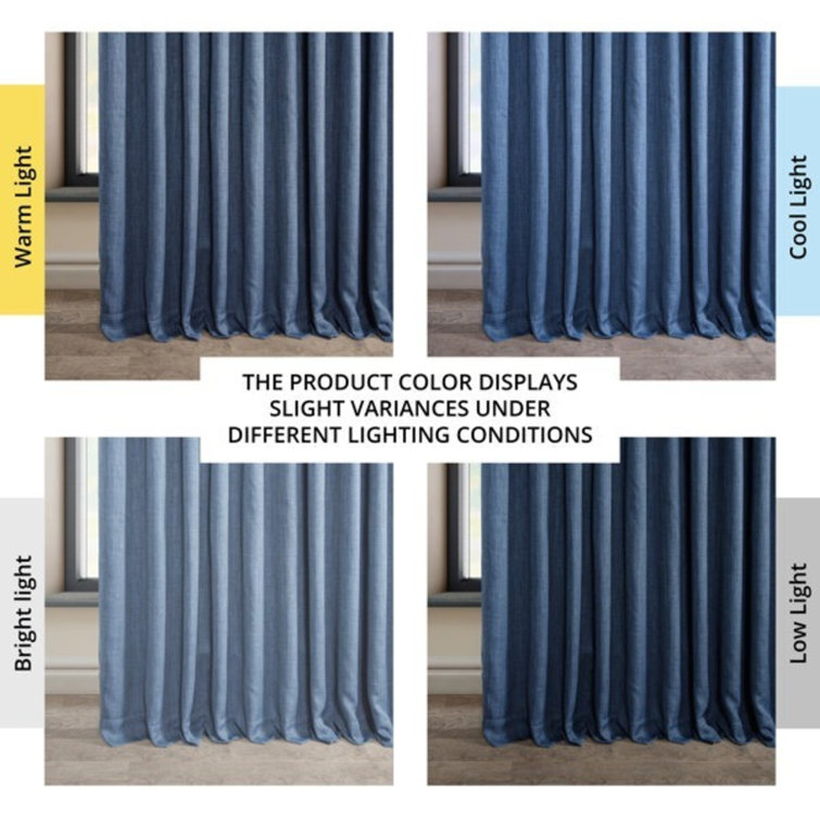 Denim Blue Faux Linen Extra Wide Blackout Curtain Panel