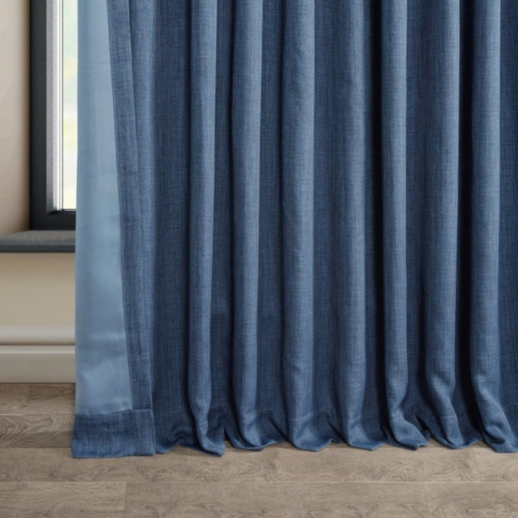 Denim Blue Faux Linen Blackout Curtains, 100" x 84"
