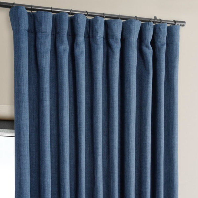Denim Blue Faux Linen Blackout Curtains, 100" x 84"