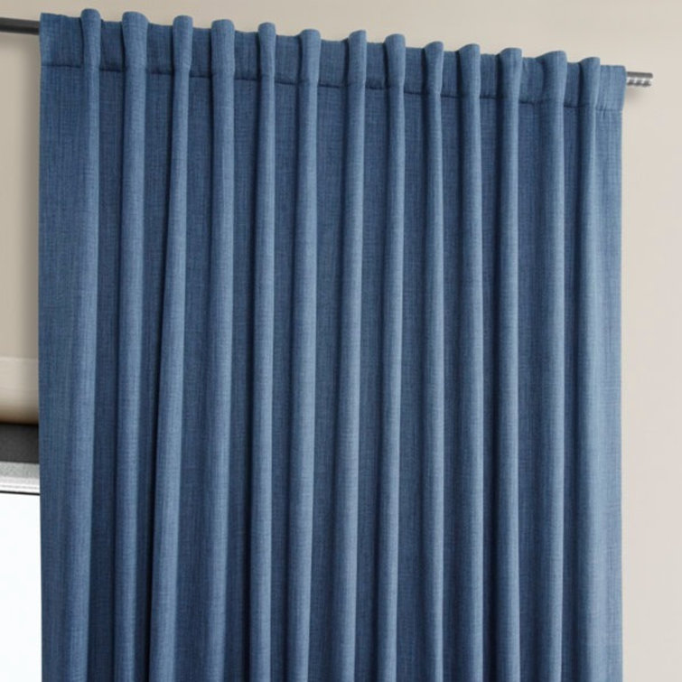 Denim Blue Faux Linen Blackout Curtains, 100" x 84"