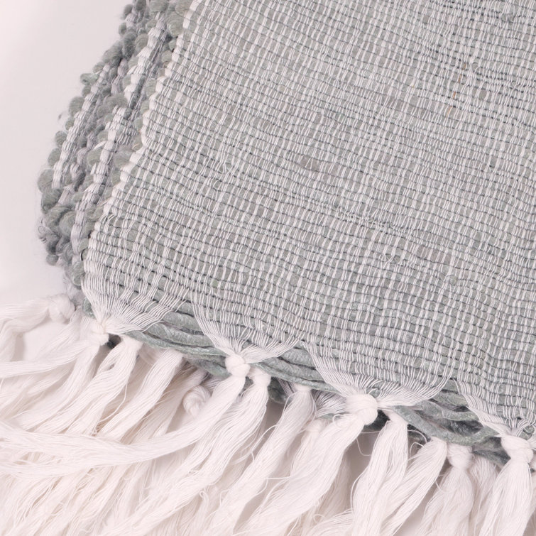 Shore Blue Hand-Loomed Throw Blanket with Tassels