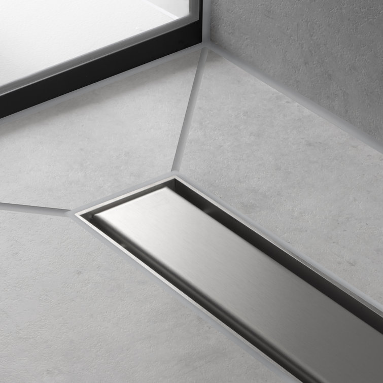 Brushed Stainless Steel Linear Tileable Shower Drain with Adjustable Frame