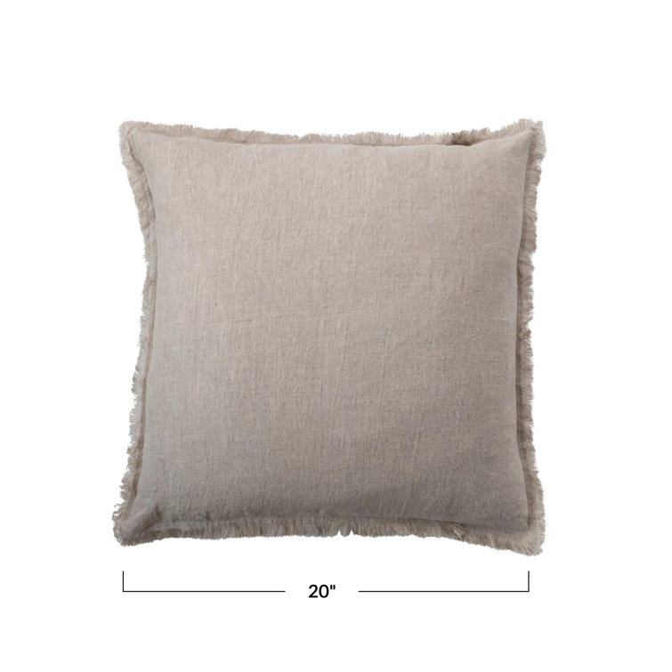 Natural Linen Fringed 20-Inch Square Throw Pillow Set