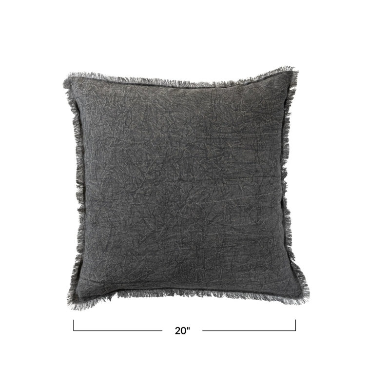 20-Inch Charcoal Linen Fringed Throw Pillow Set