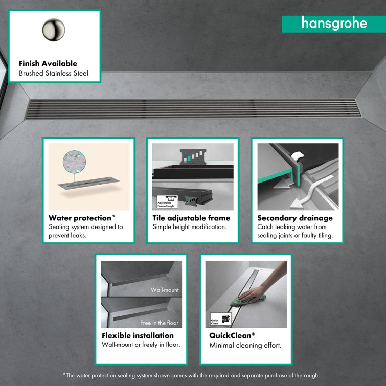 Brushed Stainless Steel Linear Grid Shower Drain
