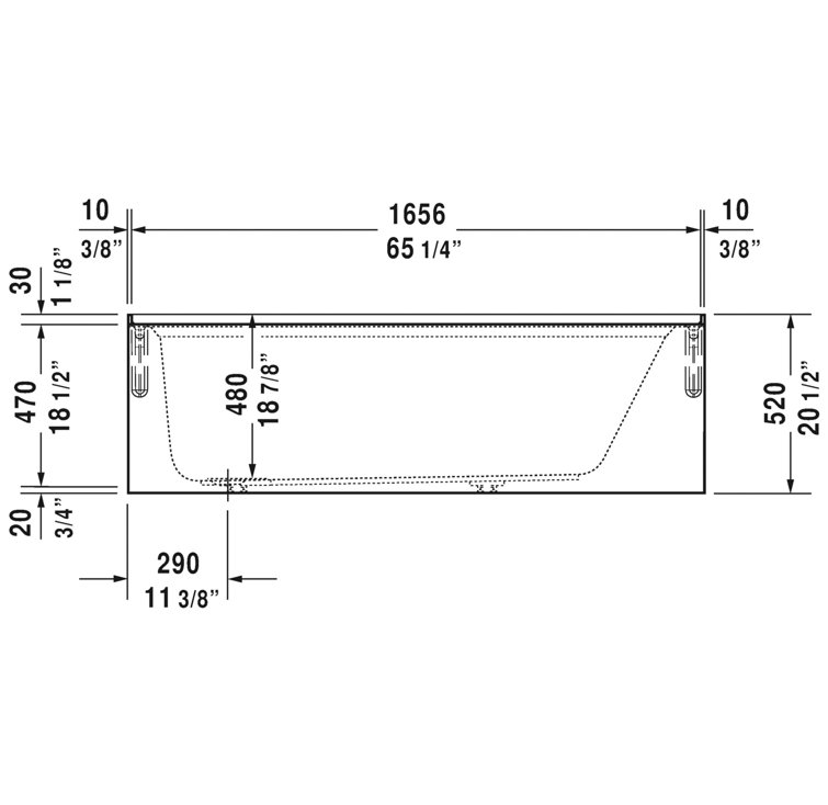 Duravit 66" White Acrylic Alcove Soaking Bathtub