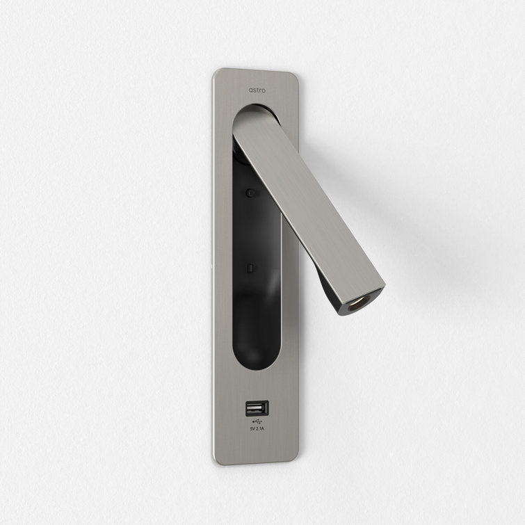Matt Nickel Adjustable LED Reading Wall Sconce with USB