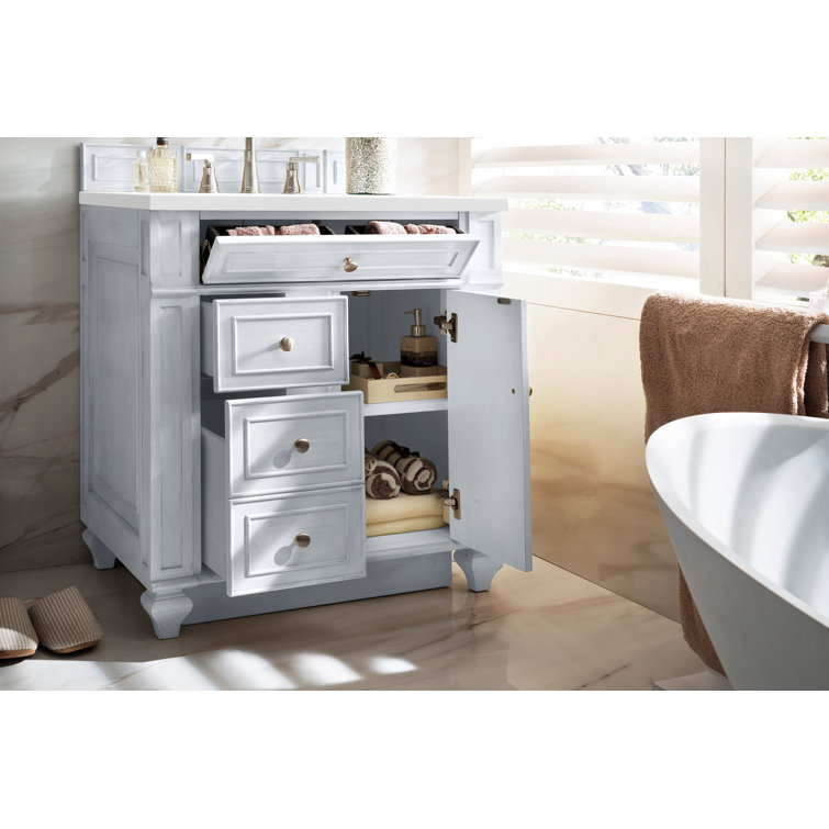 Bright White MDF Single Freestanding Bathroom Vanity with Backsplash