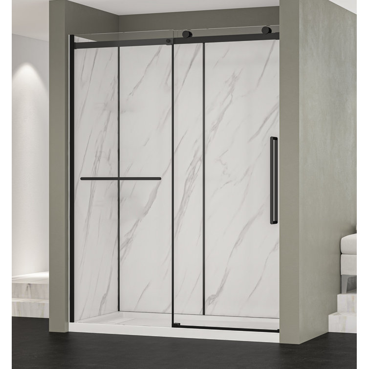 Alexandria 60" Black Framed Sliding Shower Kit with Clear Glass