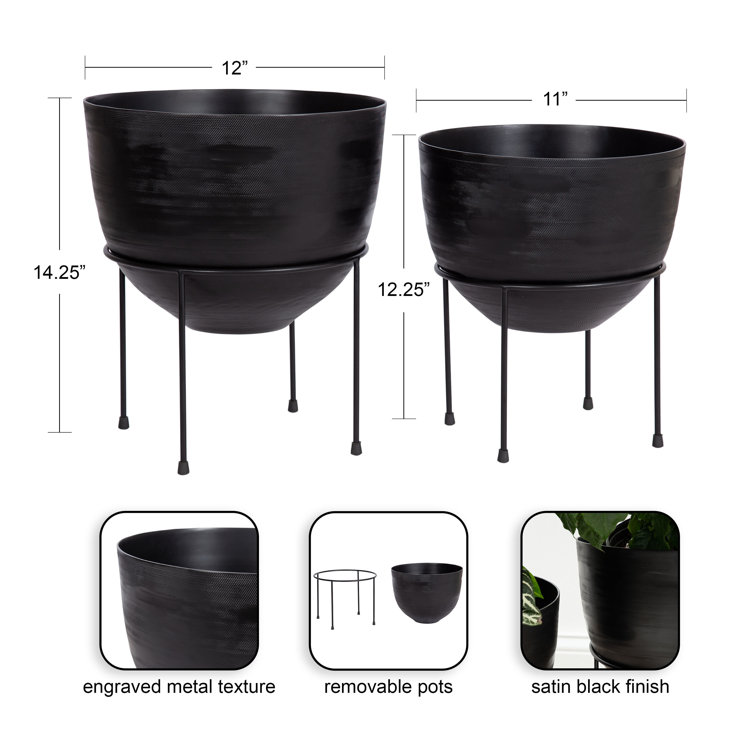 Navara Black Aluminum and Iron Round Planter Set