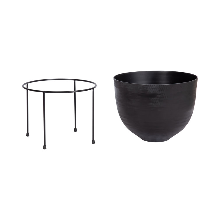 Navara Black Aluminum and Iron Round Planter Set