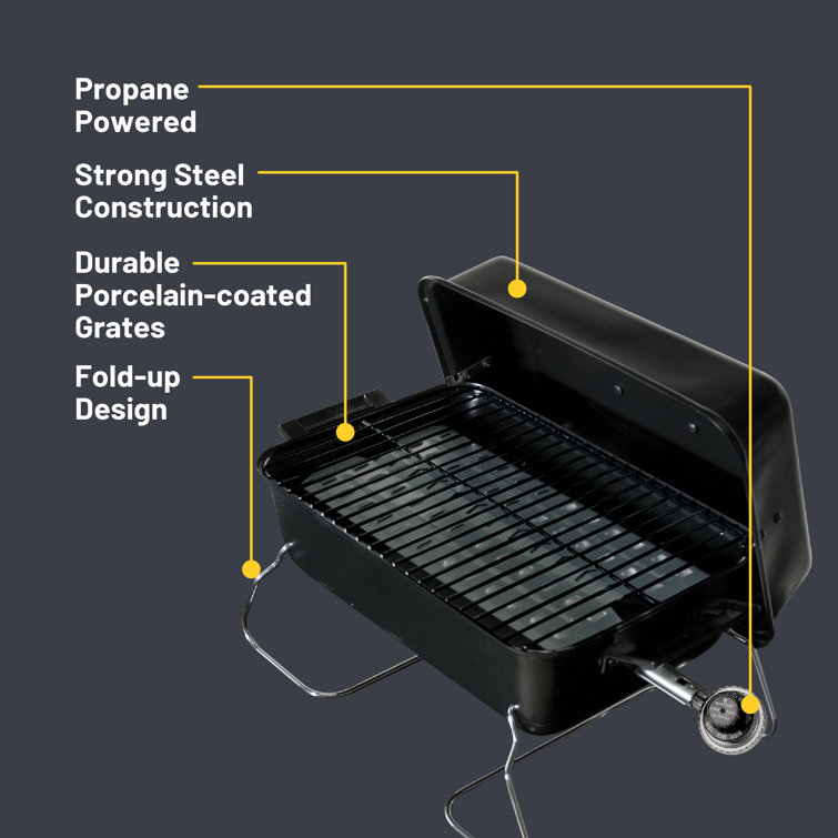 Compact Black Portable Propane Gas Grill with Chrome Grid