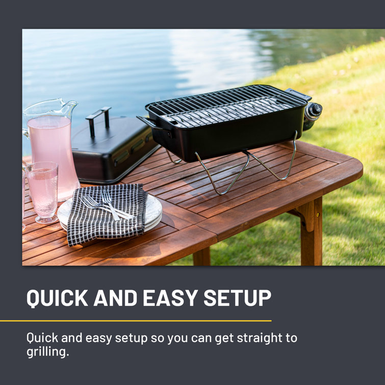 Compact Black Portable Propane Gas Grill with Chrome Grid