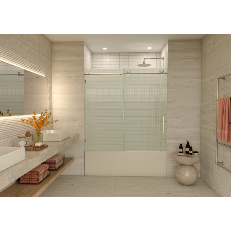 Galaxy 60" Frameless Fluted Glass Sliding Bathtub Door