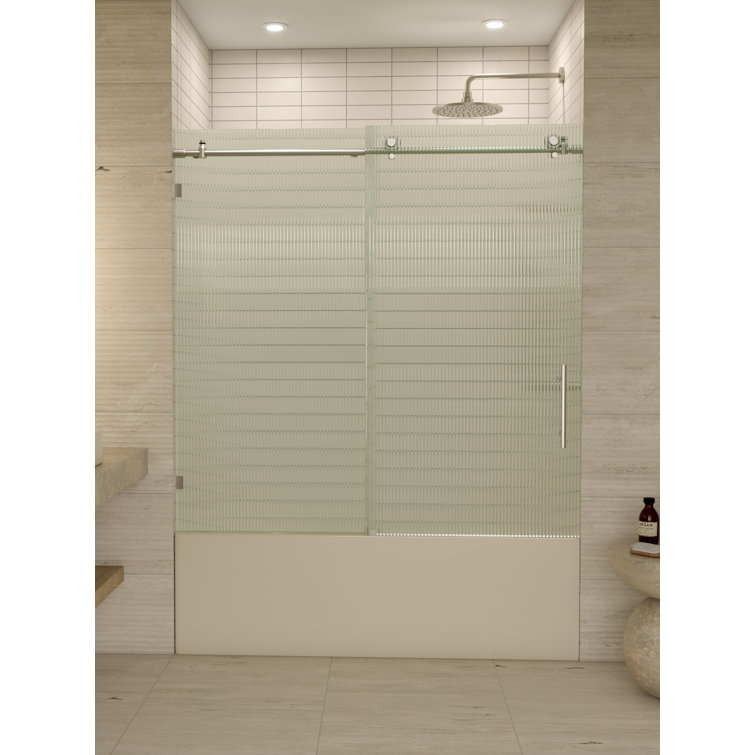 Galaxy 60" Frameless Fluted Glass Sliding Bathtub Door