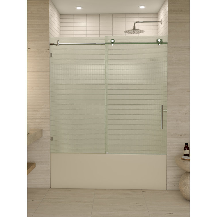 Galaxy 60" Frameless Fluted Glass Sliding Bathtub Door in Chrome