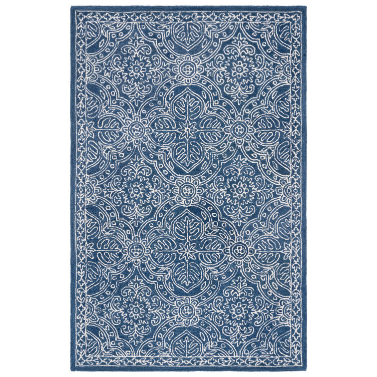 Navy and Ivory Hand-Tufted Wool 5' x 8' Area Rug